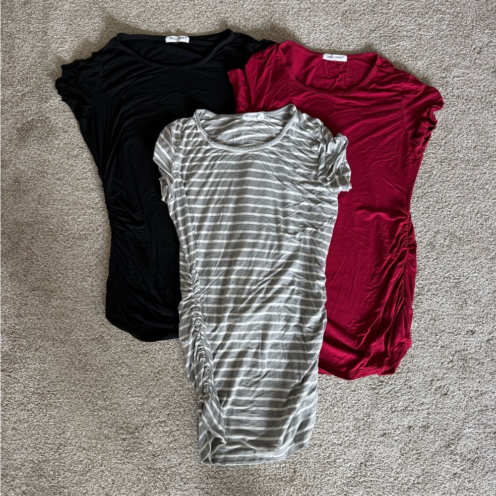 Women’s Ruched Side Maternity Shirt - Black, Burgundy & Gray Stripe